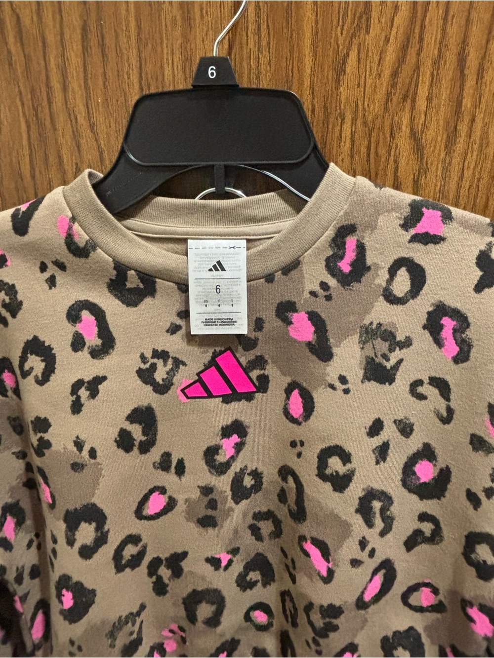 adidas Kids Leopard Print Sweatshirt with Hot Pink Logo - Picture 2 of 2